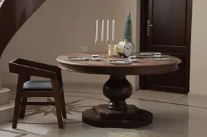 Elegant Solid Wood Circular Dining Table, Premium Handpicked Vengai Wood craftmanship