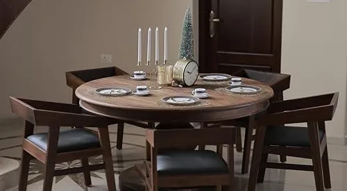 Elegant Solid Wood Circular Dining Table, Premium Handpicked Vengai Wood craftmanship