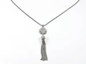 Elegant Stardust CZ Design Charm With Tassel Long Brass Necklace