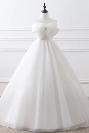 Elegant Strapless White Long Wedding Dress with Bow