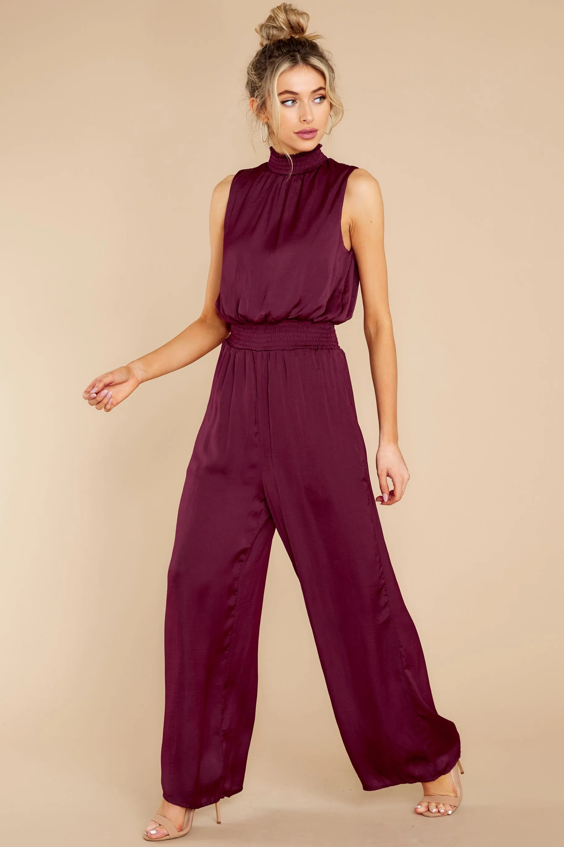 Elegant Stride Merlot Jumpsuit