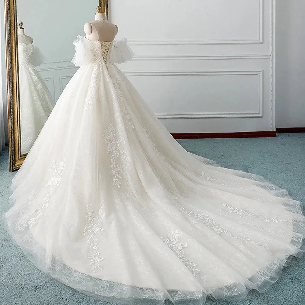 Elegant Sweetheart Neck Gorgeous A-line Wedding Dresses Detachable Sleeve Bridal Dress