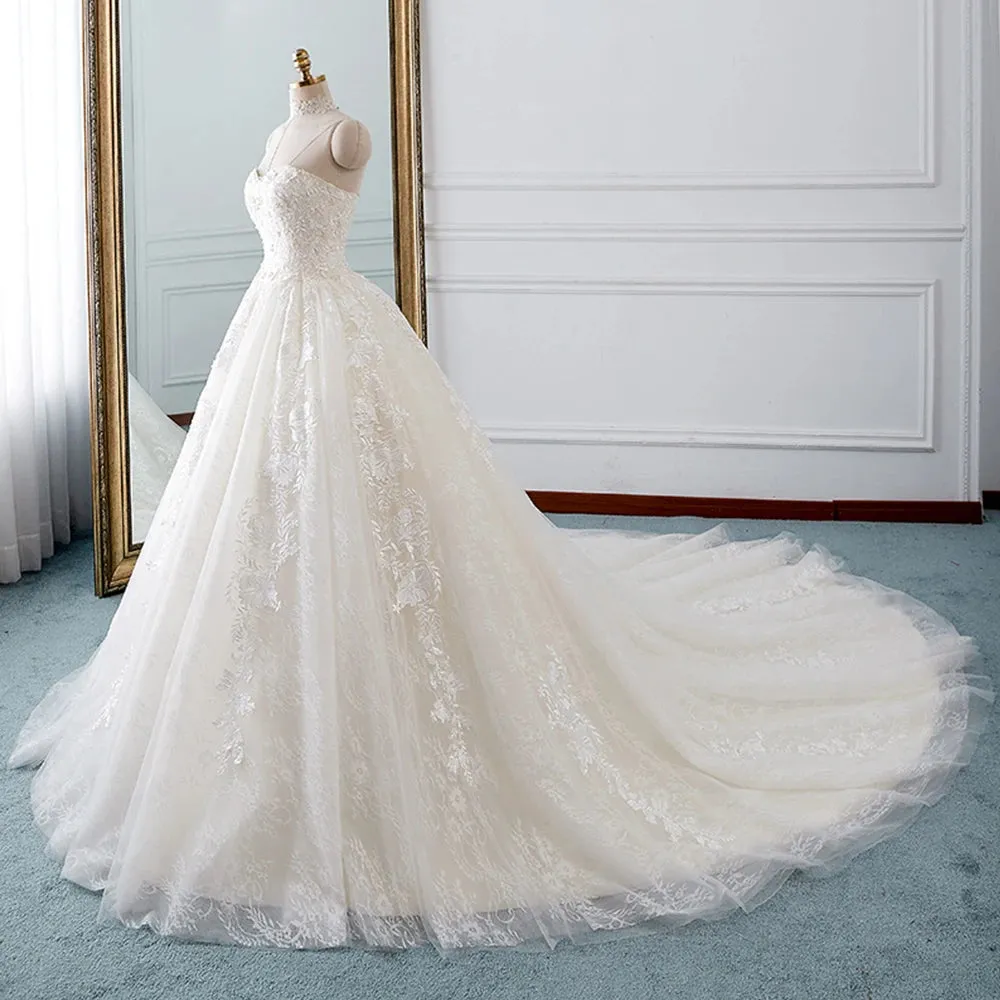 Elegant Sweetheart Neck Gorgeous A-line Wedding Dresses Detachable Sleeve Bridal Dress