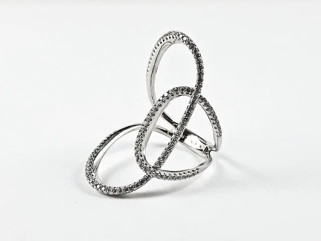 Elegant Thin Open Works Long Design CZ Silver Ring