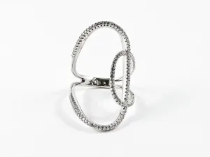 Elegant Thin Open Works Long Design CZ Silver Ring