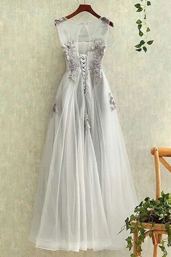 Elegant Tulle Lace Applique Long Prom Dresses Evening Dreses PG412