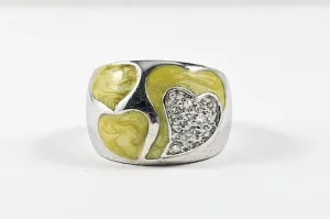 Elegant Unique Heart Shape Yellow Color Swirl Pattern Silver Ring