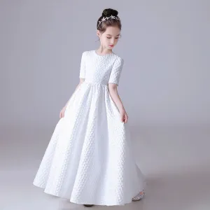 Elegant White Puff Skirt Flower Girl Dress for Wedding Parties & Concerts