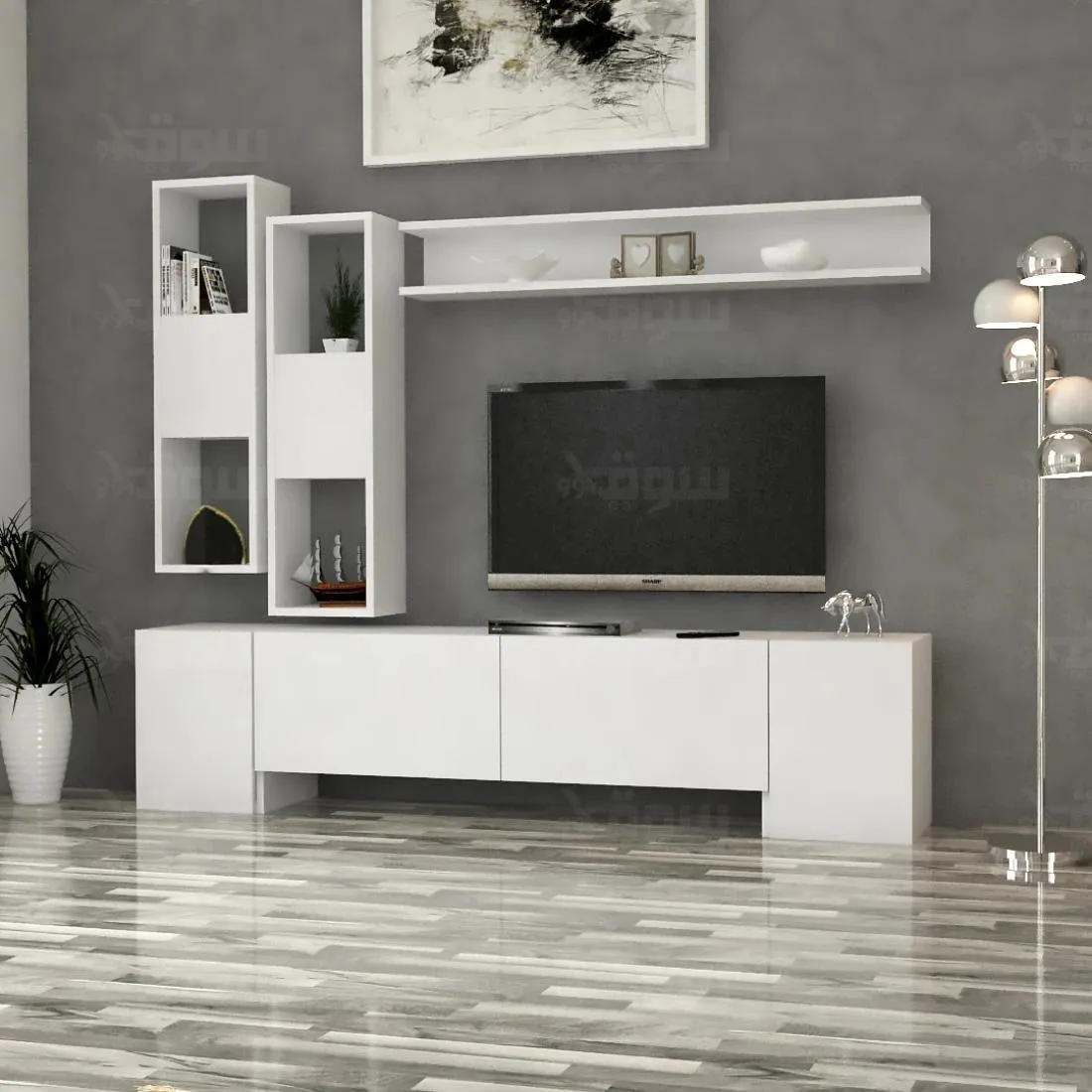 Elegant White TV Library