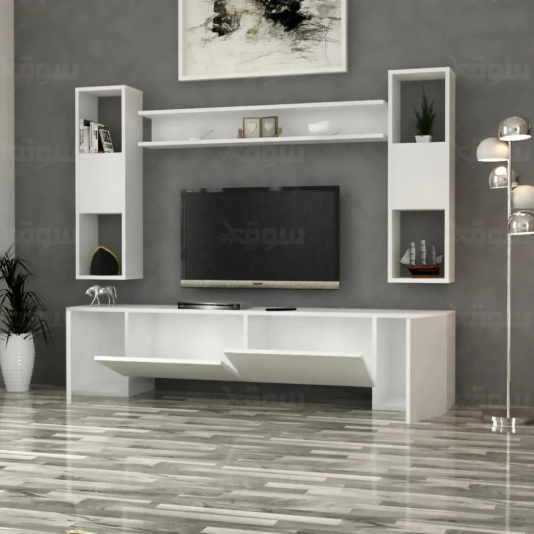 Elegant White TV Library