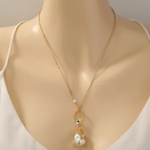 Elegant Women's Geometric Pearl Jewelry Set - Necklace and Earrings, Modern Pearl Accessories, Necklace and Earrings