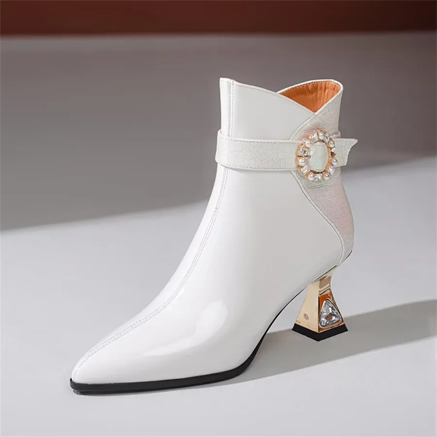 Elegant Zipper Pointed Toe Embellished High Heel Boots