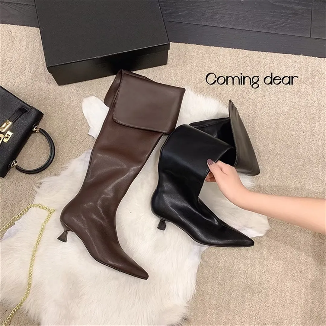 ElegantLeather Chic Pointed Toe Over-Knee Boots