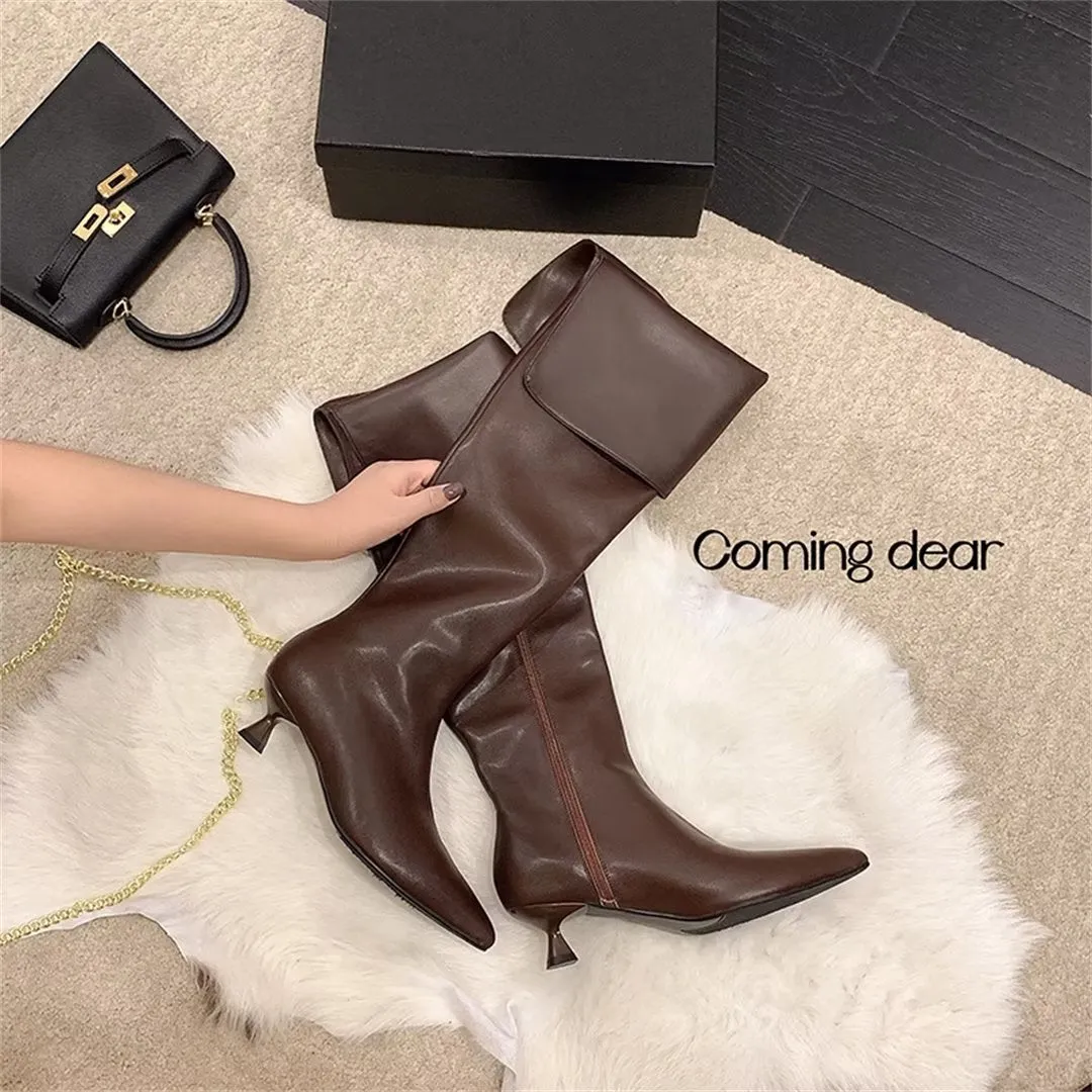 ElegantLeather Chic Pointed Toe Over-Knee Boots