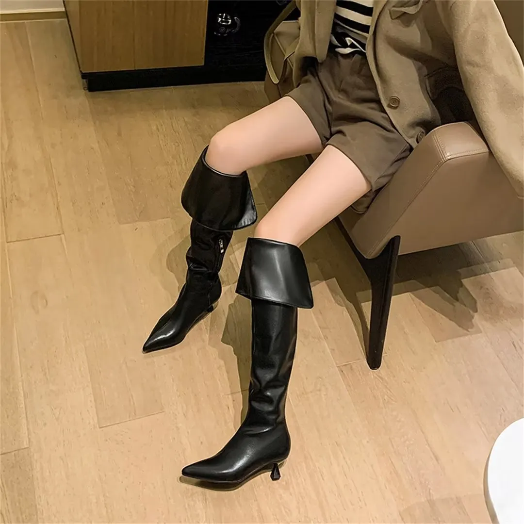 ElegantLeather Chic Pointed Toe Over-Knee Boots