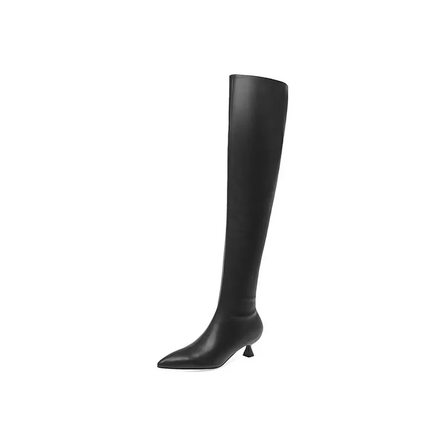 ElegantLeather Chic Pointed Toe Over-Knee Boots