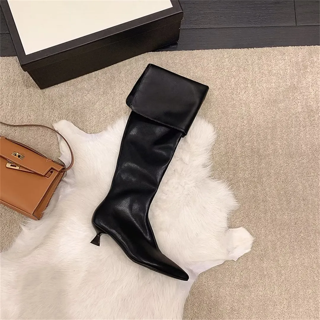 ElegantLeather Chic Pointed Toe Over-Knee Boots