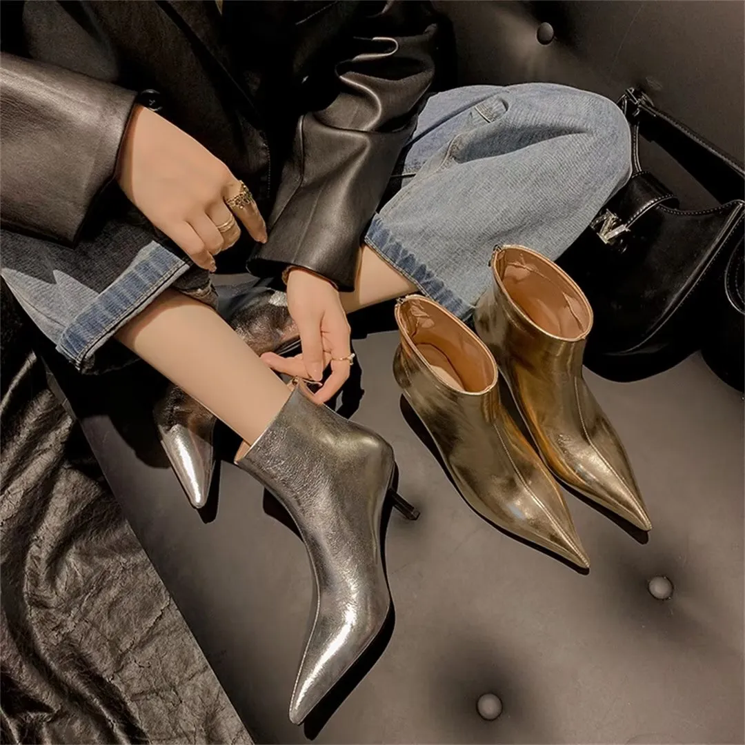 ElegantLeather Chic Pointed Toe Thin Heel Boots