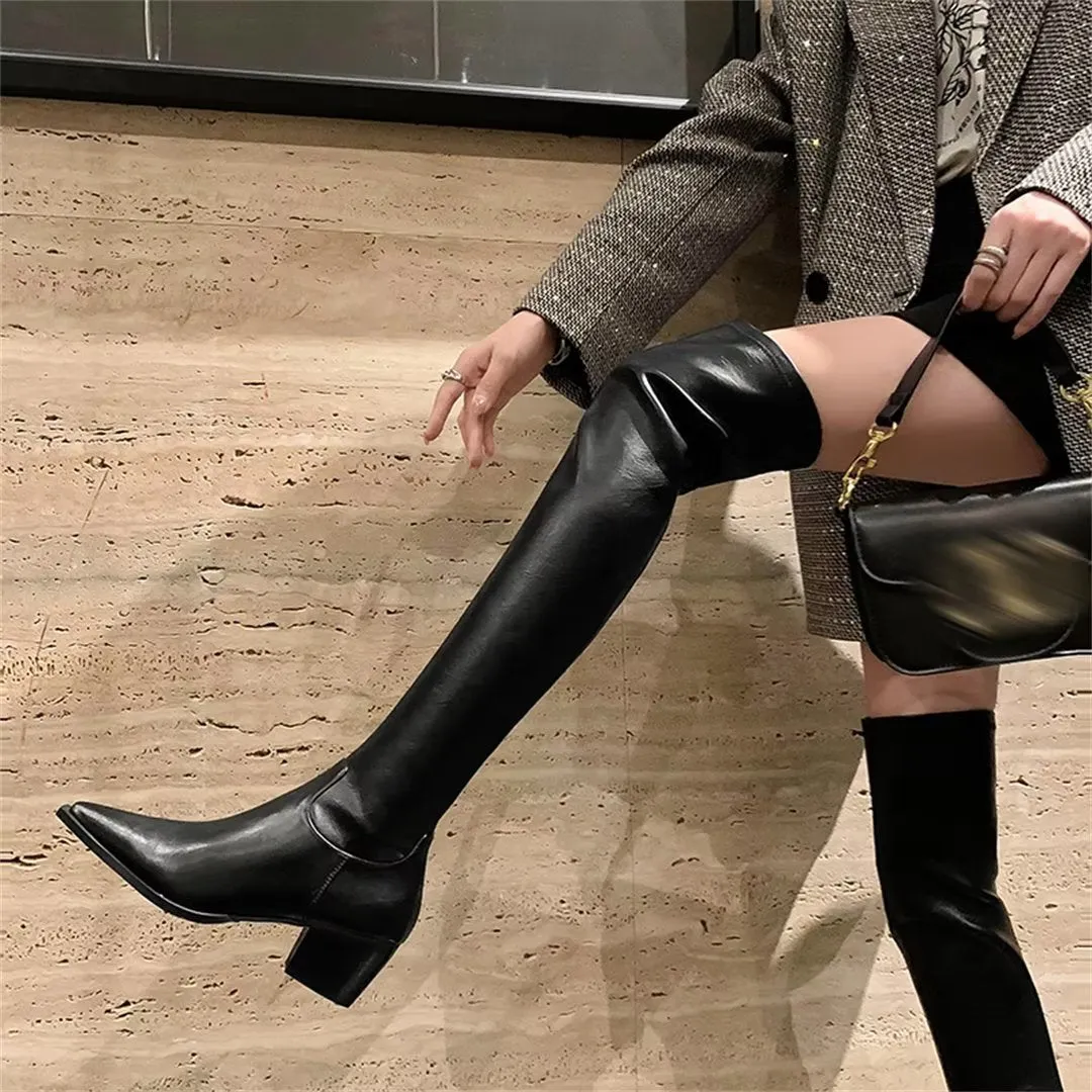 ElegantLeather Over-Knee Pointed Toe Heel Boots