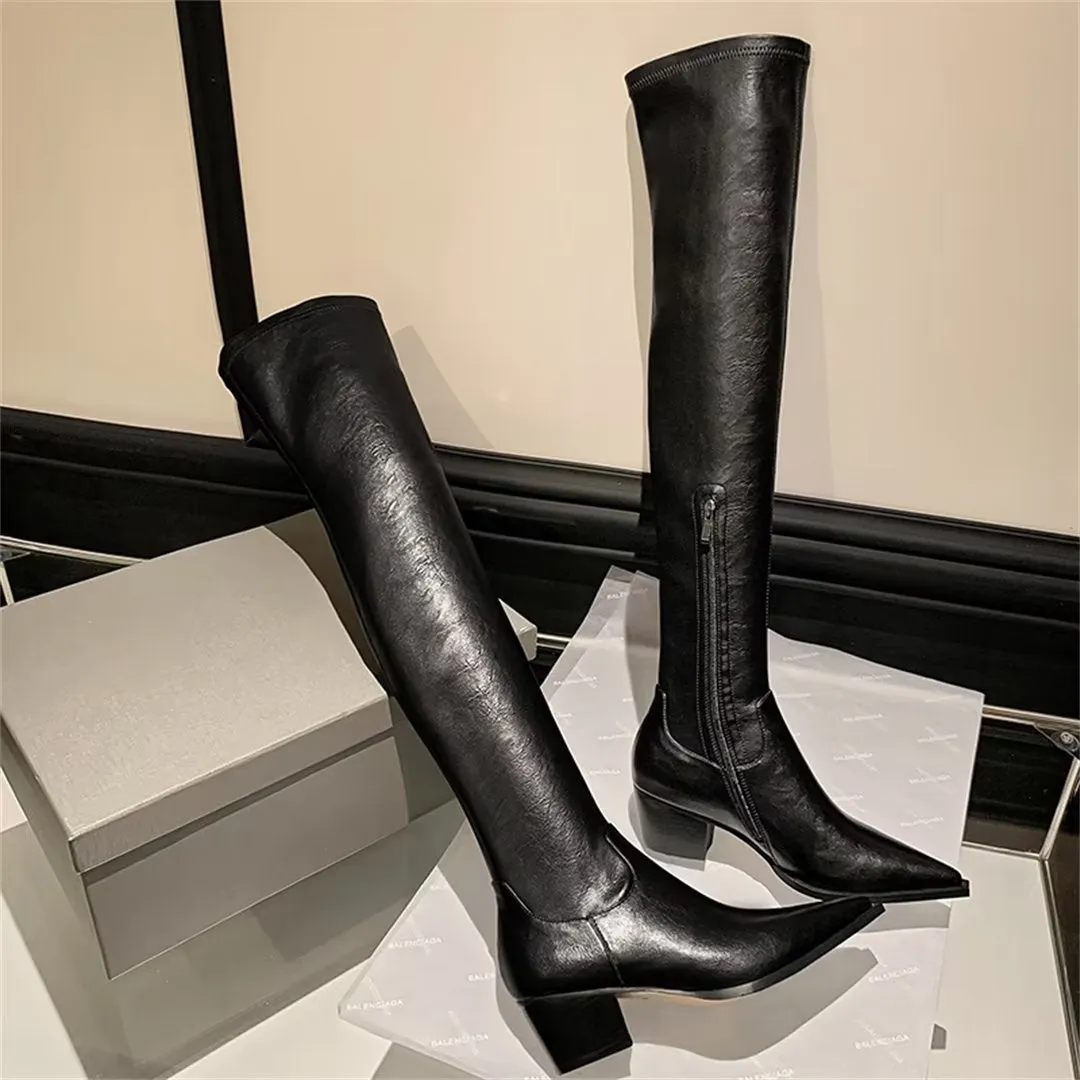 ElegantLeather Over-Knee Pointed Toe Heel Boots