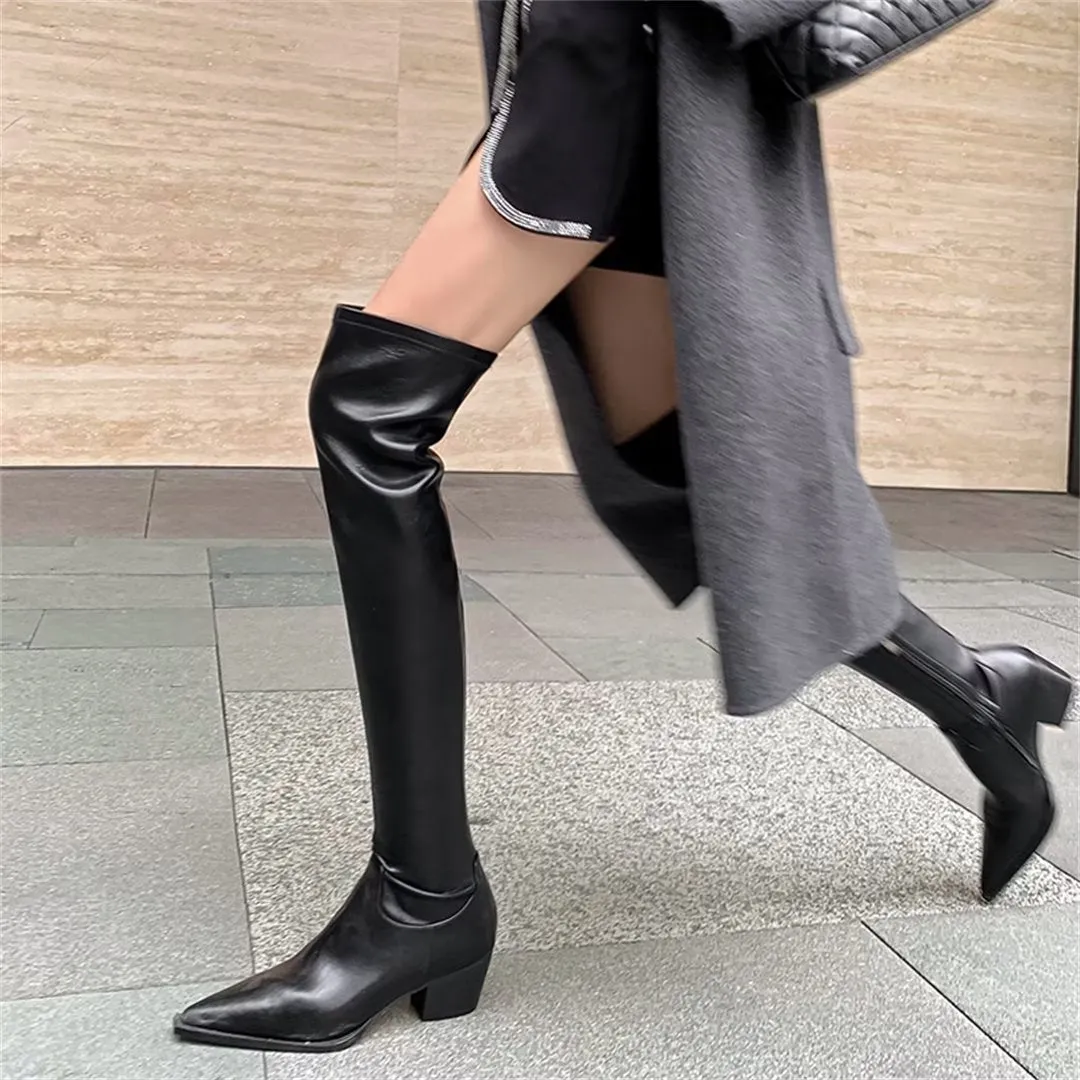 ElegantLeather Over-Knee Pointed Toe Heel Boots