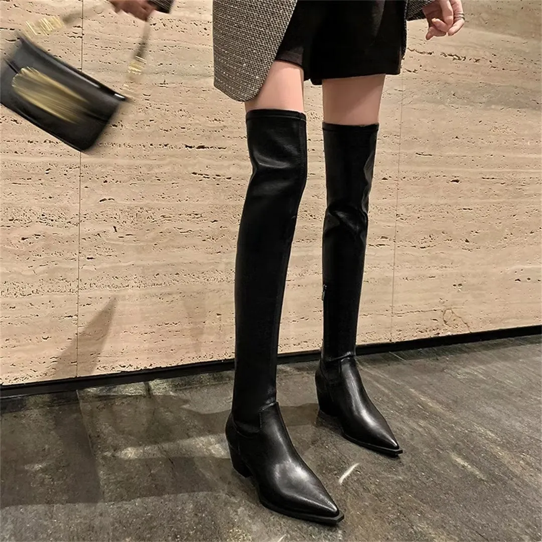 ElegantLeather Over-Knee Pointed Toe Heel Boots