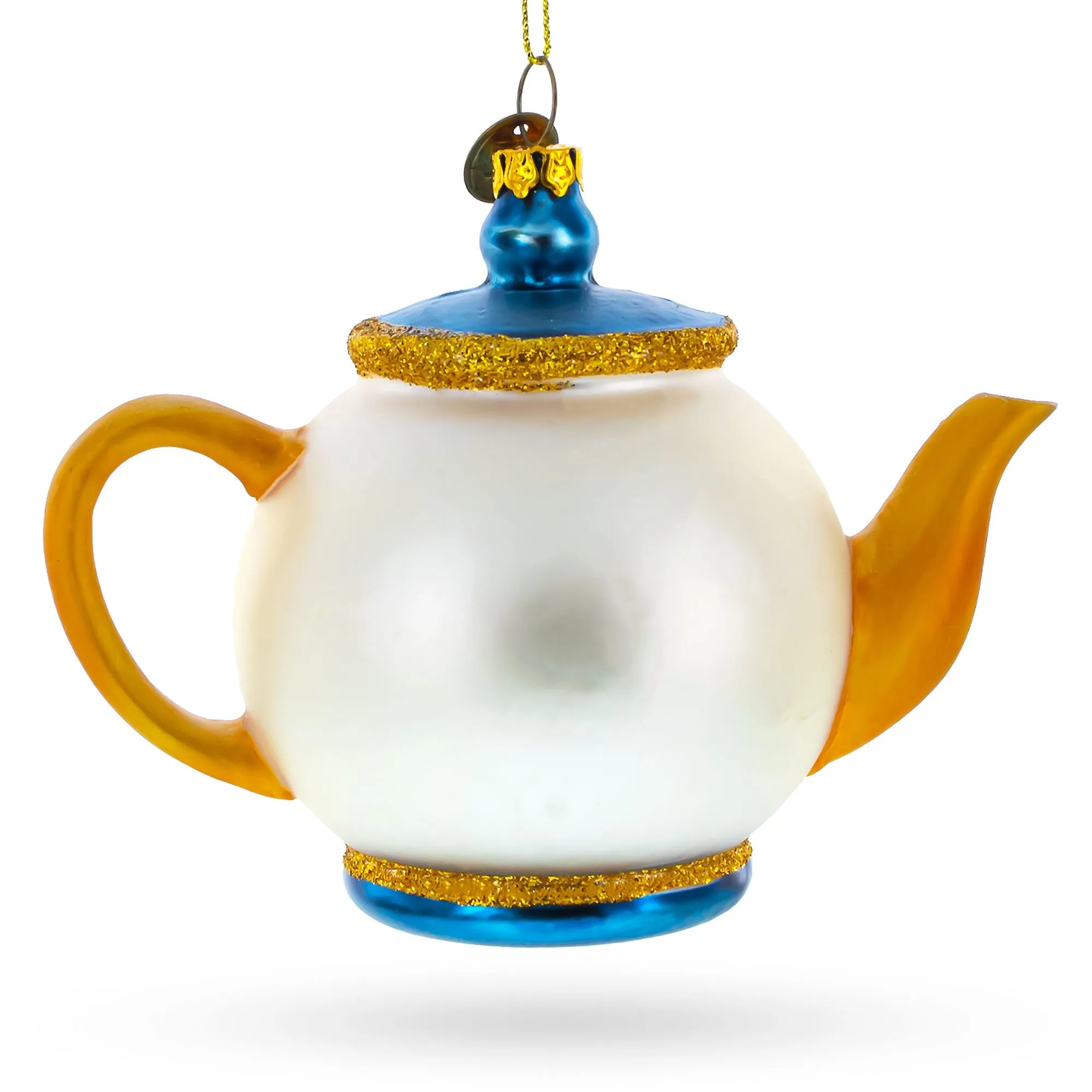 Elegantly Decorated Teapot - Blown Glass Christmas Ornament