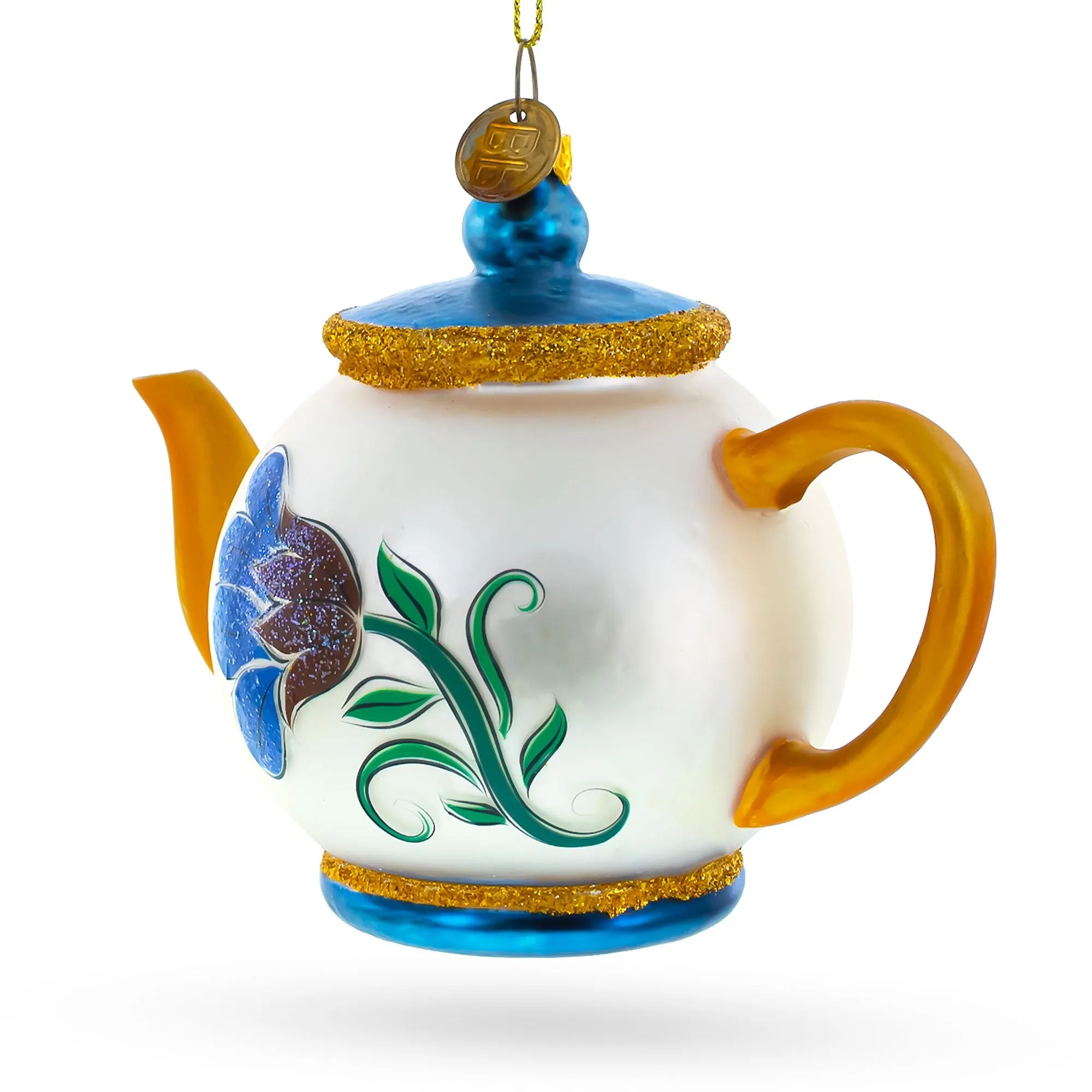 Elegantly Decorated Teapot - Blown Glass Christmas Ornament