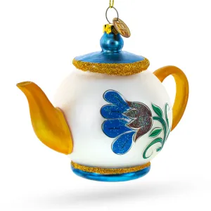 Elegantly Decorated Teapot - Blown Glass Christmas Ornament