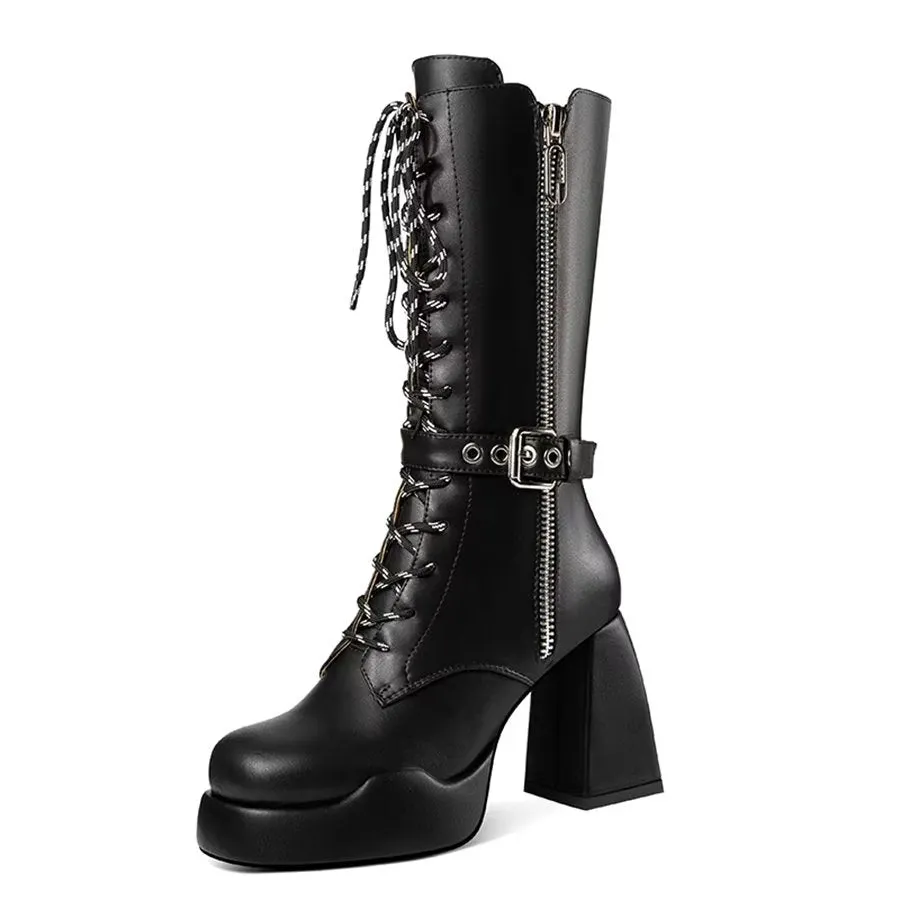 ElegantZip Round Toe High Heel Boots