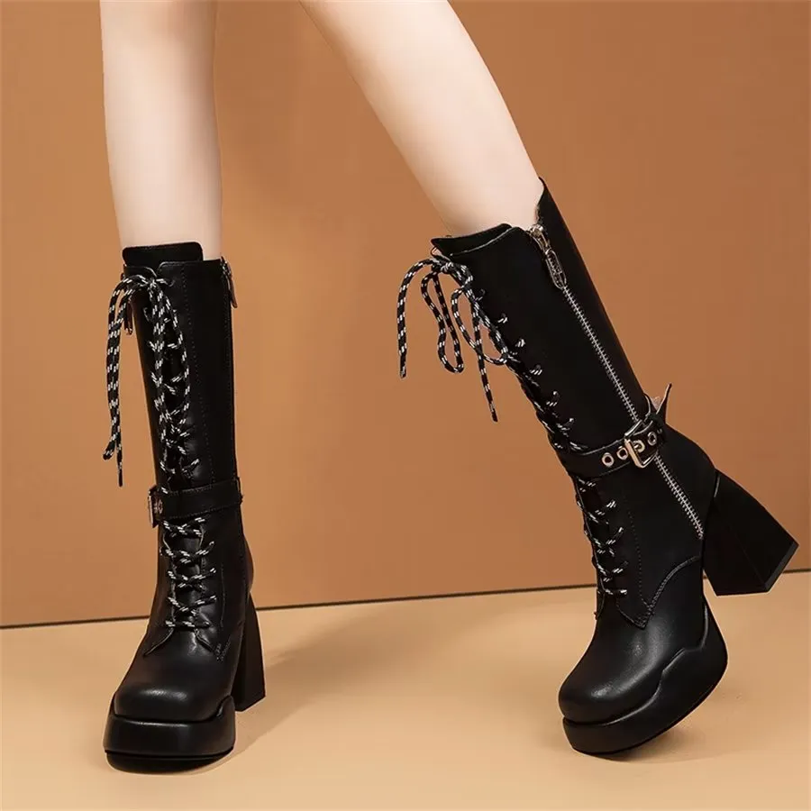 ElegantZip Round Toe High Heel Boots