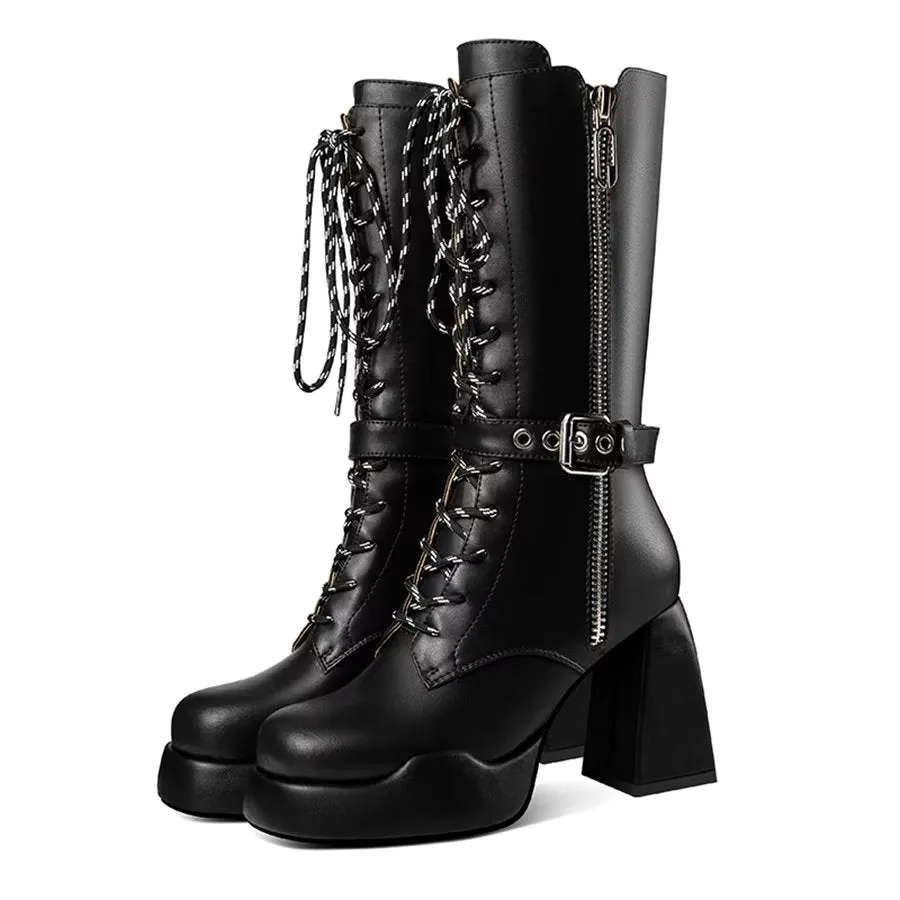 ElegantZip Round Toe High Heel Boots