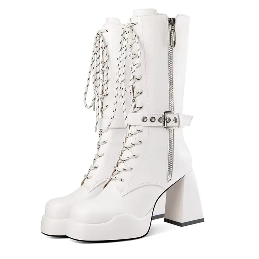 ElegantZip Round Toe High Heel Boots