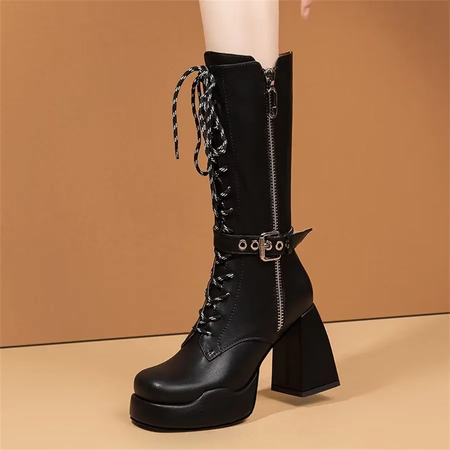 ElegantZip Round Toe High Heel Boots