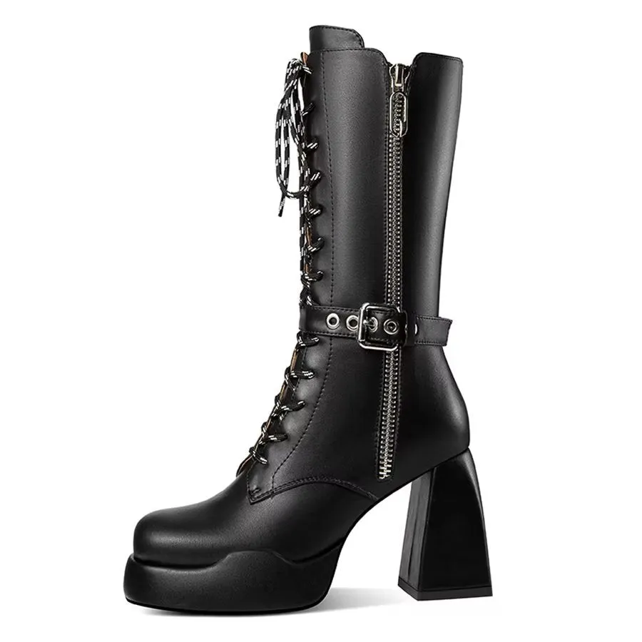 ElegantZip Round Toe High Heel Boots