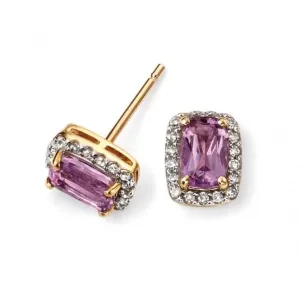 Elements 9ct Yellow Gold And Amethyst Cushion Earring GE655M