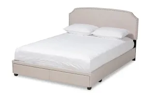 Elena Beige Fabric Upholstered 2-Drawer Platform Storage Bed (Queen)