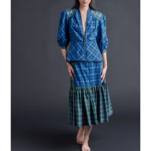 Elena Jacket in Blue Geen Plaid Italian Cotton