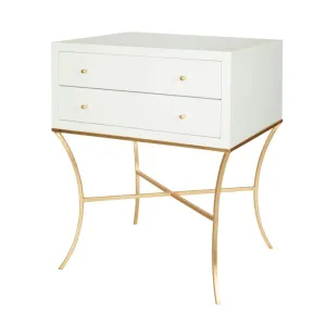 Elena White & Gold Leaf 2-Drawer Side Table