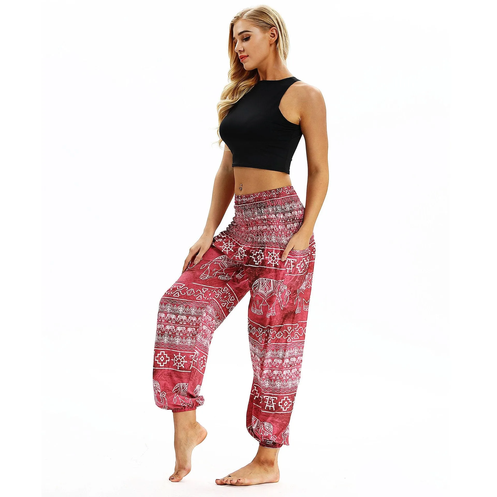 Elephant big Pattern Digital Printing Yoga Pants Loose Women's Sports Lantern Pants Belly Dance Casual Yoga Pants 2