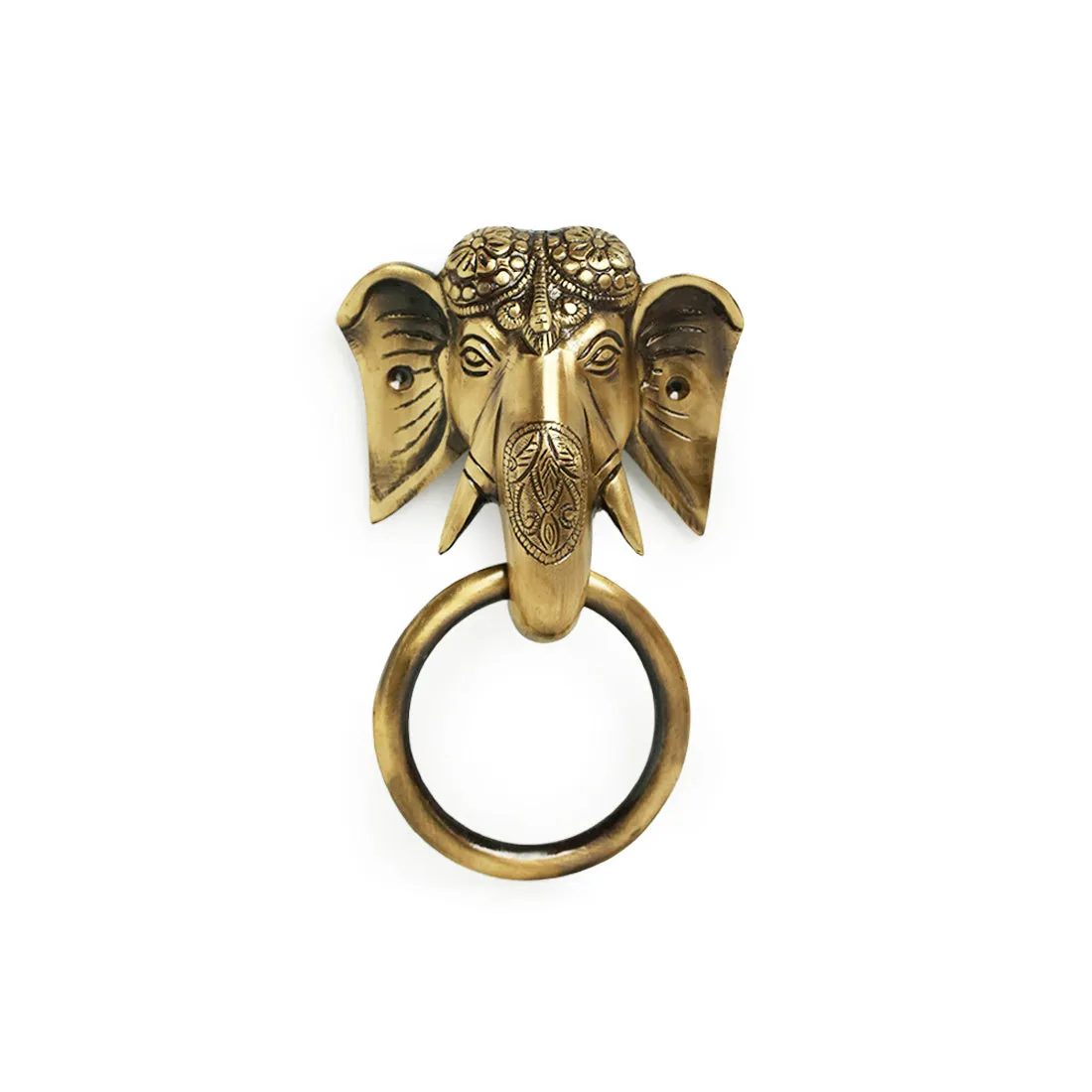 'Elephant Emblems' Hand-Etched Carved Door Knocker In Brass