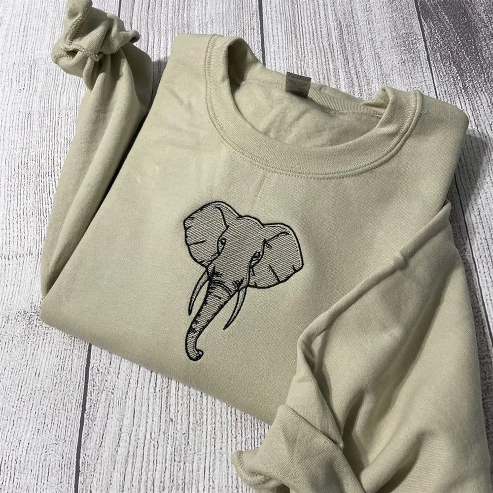 Elephant Embroidered Sweatshirt, Women's Embroidered Sweatshirts