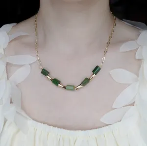 Elf Forest Green Jade Necklace Gold