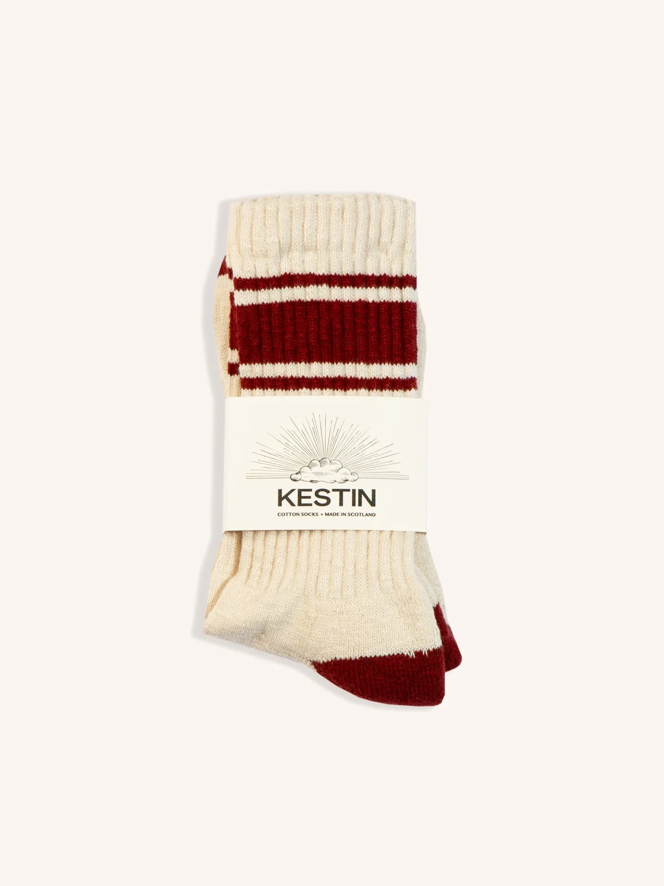 Elgin Cotton Sock in Ecru / Burgundy Stripe