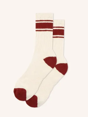 Elgin Cotton Sock in Ecru / Burgundy Stripe