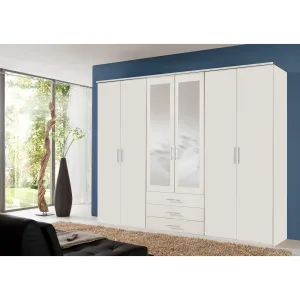 ELI 6 Doors 3 Drawers Mirrored Wardrobe White