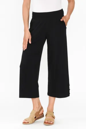 Eliana Black Cotton Shirred Cropped Pants