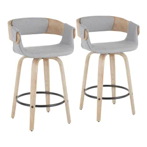 Elisa Farmhouse Counter Stool in White Washed Wood and Grey Fabric by LumiSource - Set of 2