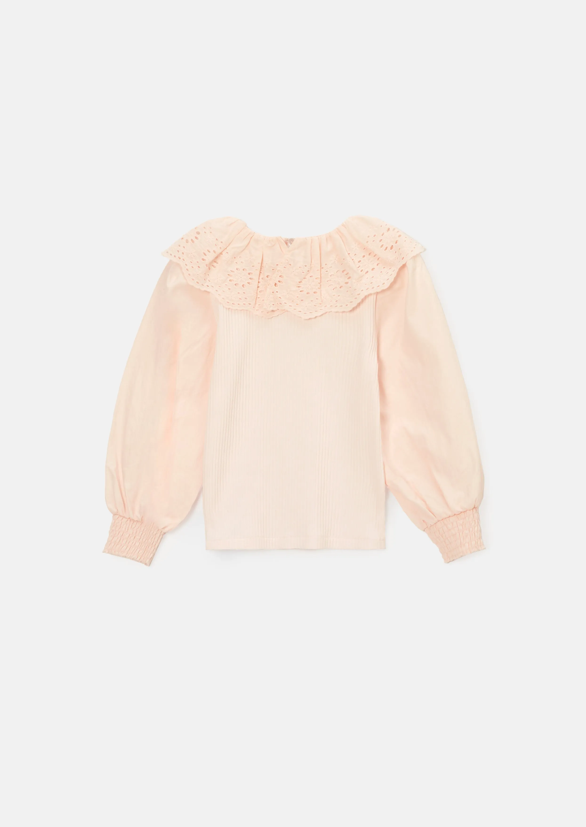 Elise Pink Emb Collar Rib Top