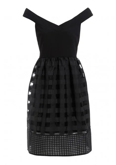 Elise Ryan Bardot Fit and Flare Dress in Black